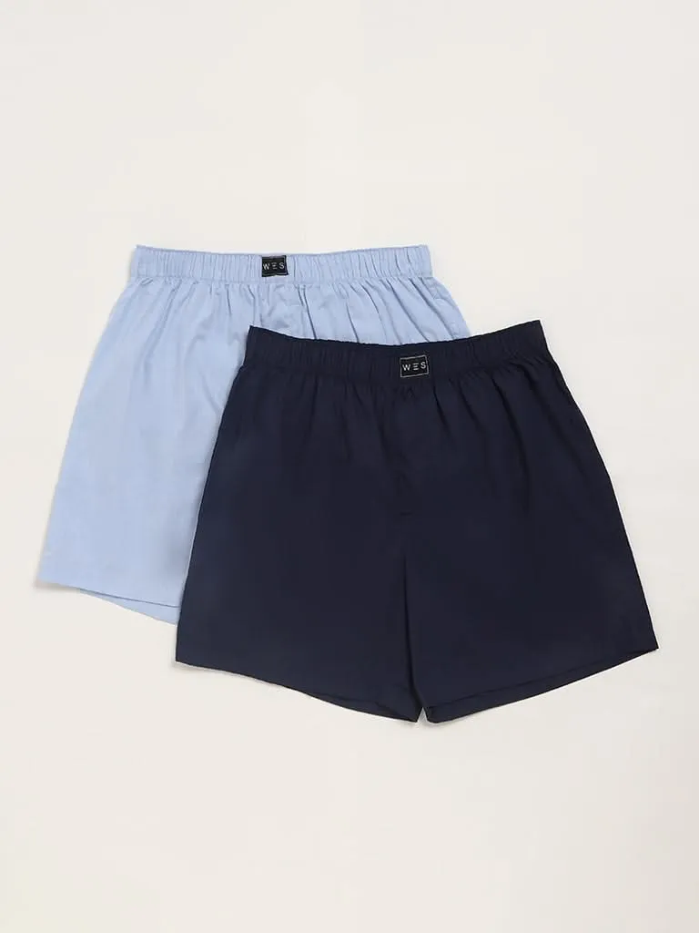 Pack of 2 Plain Blue Cotton Boxers from WES Lounge