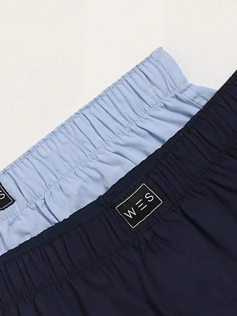 Pack of 2 Plain Blue Cotton Boxers from WES Lounge