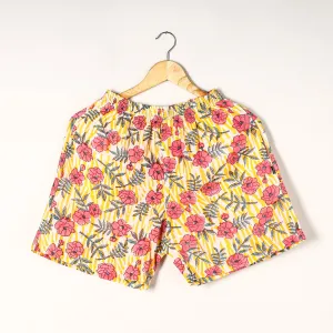 Yellow - Sanganeri Block Printed Cotton Unisex Boxer/Shorts